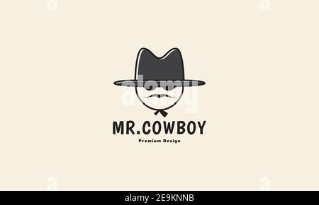 cartoon cute man cowboy with hat and mustache logo vector icon symbol graphic design illustration Stock Vector