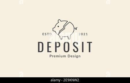 money deposit pig cute lines logo vector icon symbol graphic design illustration Stock Vector