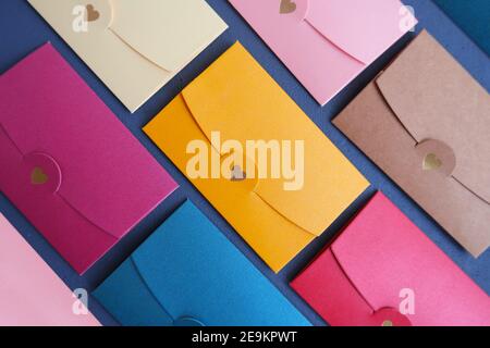 Set of multicolored envelopes for Valentine's Day Stock Photo