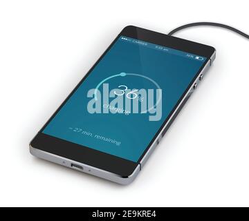 Realistic black 3d smartphone mobile device charging isolated on white background vector illustration Stock Vector