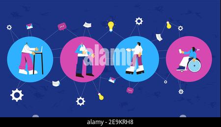 Online meeting. Digital communication. Coworkers talking to each others with computers, phones on internet. Remote teamwork during lockdown. Vector co Stock Vector