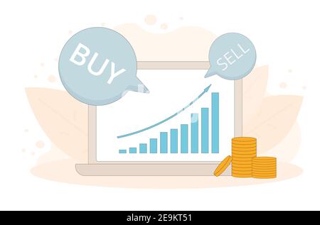 Financial growth. Investment concept. Stock market boom. Buy or sell.  Vector flat color illustration. Stock Vector
