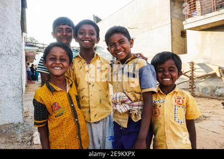 Chintamani, Karnataka, India - February  4, 2021 : Group of Indian kids Stock Photo