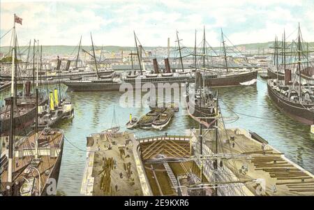 Planographic scene of Southampton Docks circa 1895 from souvenir album Stock Photo