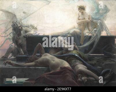 Vintage art depicting Hell, demons, angels etc Stock Photo