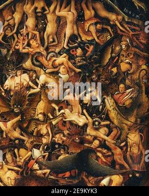 Vintage art depicting Hell, demons, angels etc Stock Photo