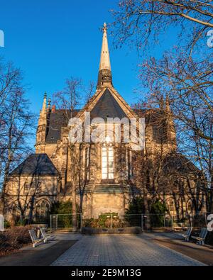 St. Sebastian Catholic Church is a neo-Gothic parish church built 1890-1893 on Gartenplatz, Berlin-Gesundbrunnen, Germany. Building is listed Stock Photo