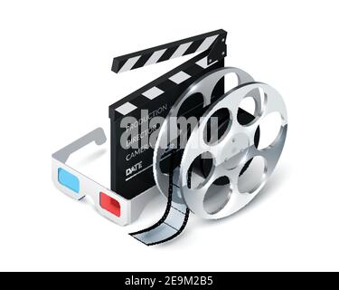 Film strip realistic 3D set. Wavy filmstrip reels ribbon frames and ...