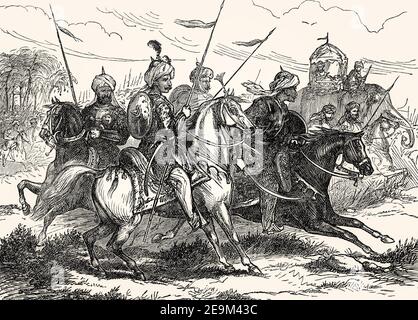 Cavalry of the Maratha Empire, Third Anglo-Maratha War, India, 1818, From British Battles on Land and Sea, by James Grant Stock Photo