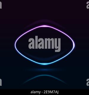 Neon rounded rectangular frame with shining effects on dark background. Stock Vector