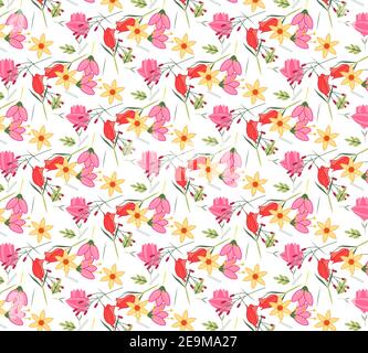 Spring flowers seamless vector pattern vector illustration on a white background Stock Vector
