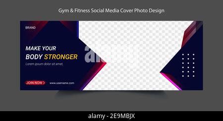 Fitness Web Banner Template Design premium. Social Media Timeline Cover Photo Design For  Bodybuilding Business Stock Vector