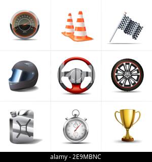 Racing decorative icons set with stopwatch traffic cones flag isolated vector illustration Stock Vector