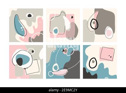 Geometric social media background set, abstract pastel vector shapes. Contemporary abstract posters set. Stock Vector