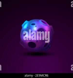 Planet 3d sphere with craters isolated on dark background vector illustration Stock Vector