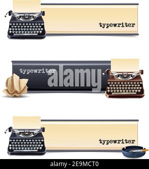 Typewriter horizontal banners set with realistic paper sheet isolated vector illustration Stock Vector