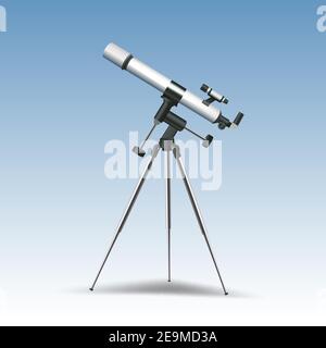Realistic telescope astronomy instrument isolated on blue background vector illustration Stock Vector