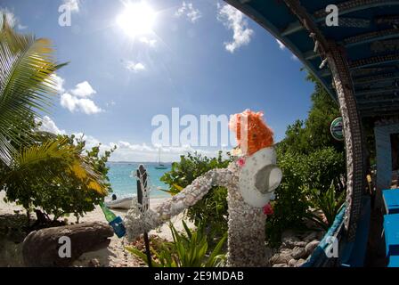 Beach shack shop with a view of the beach and ocean. Stock Photo