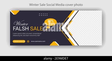 Winter Flash Sale Social Media Timeline Cover Page Design. Social Media Cover Page Design Foe Seasonal Sale. Digital marketing web Banner Design Stock Vector