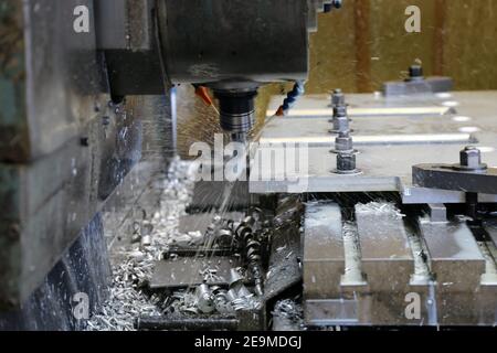 Metalworking with CNC milling machine Stock Photo