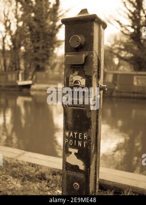 A British Waterways water point for canal boats located on the Kennet and Avon canal near Kintbury Lock in Berkshire, England. Stock Photo