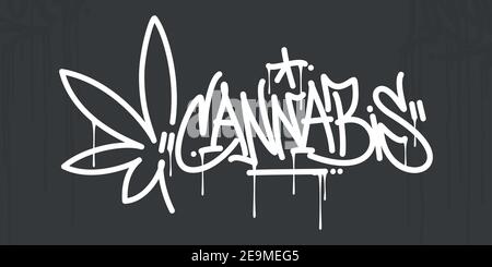 Abstract Graffiti Style Hand Written Word Cannabis With Cannabis Leaf Vector Illustration Art Stock Vector