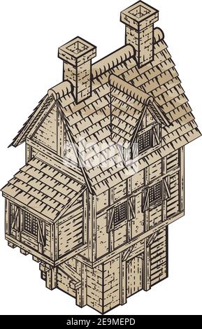 Medieval Building Map Icon Vintage Illustration Stock Vector