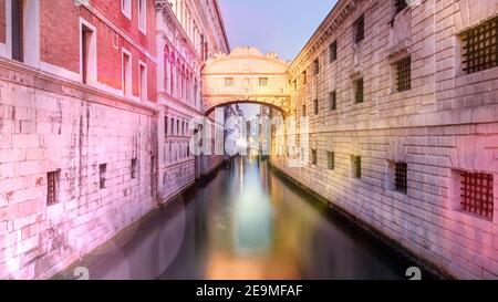 Famous image, Bridge of Sighs in Venice, at sunrise, with wonderful color, in Veneto, Italy Stock Photo