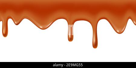 Melted caramel dripping, realistic vector illustration on white background Stock Vector