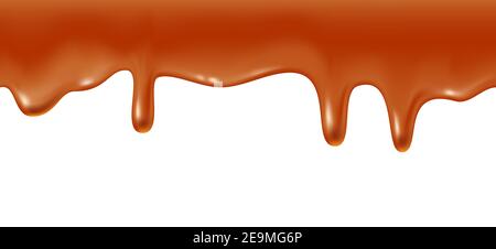 Melted caramel dripping, realistic vector illustration on white background Stock Vector