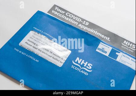Covid-19 vaccination appointment letter for over-70s and clinically extremely vulnerable sent out by NHS Scotland in February 2021 Stock Photo