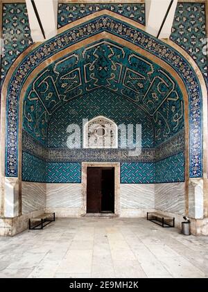 ISTANBUL, TURKEY, March 16, 2014 Mane gate of Blue pavillion of Istanbul Archeological museum with arc and tiled ceramic covering, Turkey Stock Photo