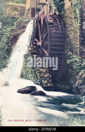 A coloured postcard of Lyn Bridge Mill, Lynton posted in 1905 Stock Photo