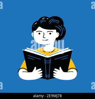 Girl reading book. Education, school concept vector illustration Stock Vector