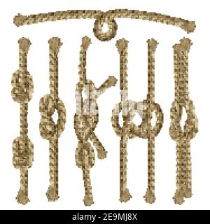 Sailor twisted ropes and knots decorative elements collection set isolated vector illustration Stock Vector