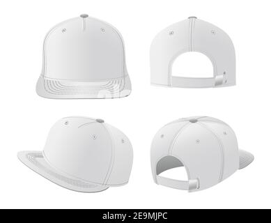 Sport caps mockup set, realistic design vector illustration on white background Stock Vector