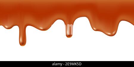 Melted caramel dripping, realistic vector illustration on white background Stock Vector