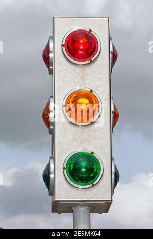 Decorative Traffic Light Pole Red Yellow and Green Stock Photo