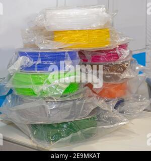 Coils of Plastic Filament Wire for 3d Printer Stock Photo