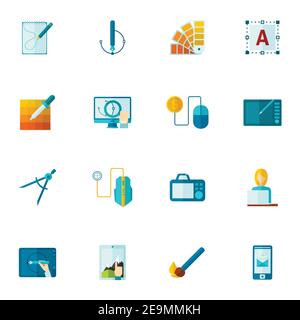 Graphic design drawing tools icons flat set isolated vector illustration Stock Vector