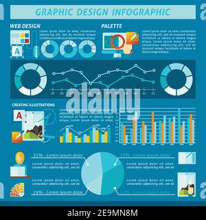 Graphic design infographic set with art web studio work symbols and charts vector illustration Stock Vector