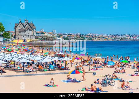 CASCAIS, PORTUGAL, MAY 31, 2019: Palace of duques of palmela viewed behind Duquesa beach in Cascais, Portugal Stock Photo