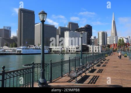 SAN FRANCISCO, USA - APRIL 9, 2014: People visit pier in San Francisco, USA. San Francisco is the 4th most populous city in California (837,442 people Stock Photo