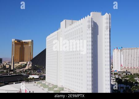 LAS VEGAS, USA - APRIL 14, 2014: Tropicana resort view in Las Vegas. It has 1,467 hotel rooms with Hilton DoubleTree brand. Stock Photo