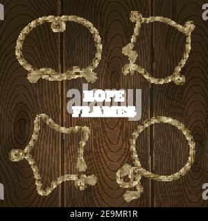 Twisted marine rope frames set on wooden background isolated vector illustration Stock Vector
