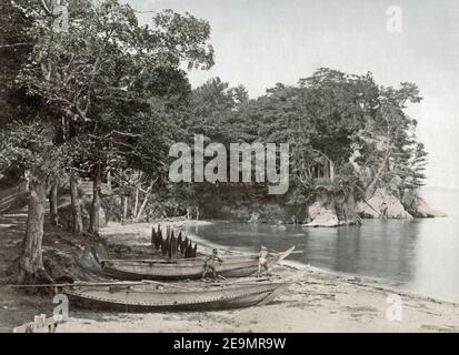 Late 19th century photograph - Fishing Boats, Honmoku, Yokohama, Japan Stock Photo