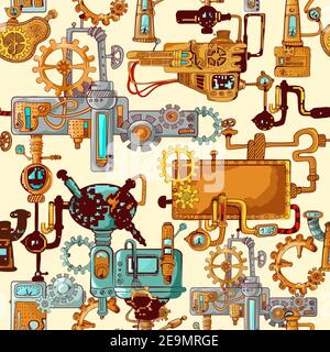 Industrial machines gears robot engineering technologies seamless pattern vector illustration Stock Vector