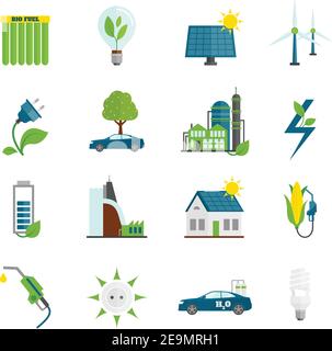 Eco renewable and alternative energy flat icons set isolated vector illustration Stock Vector