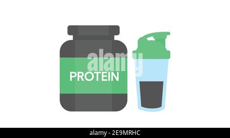 Vector Isolated Illustration of a Protein Bottle and a Protein Shaker. Flat Protein Icon Stock Vector