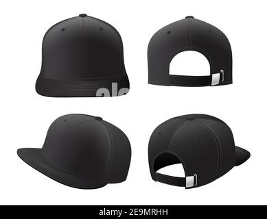 Sport caps mockup set, realistic design vector illustration on white background Stock Vector